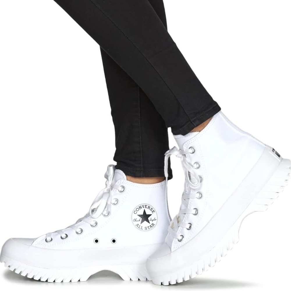 Converse Chuck Taylor All Star White Canvas Lugged High Top Platform Shoes 8.5